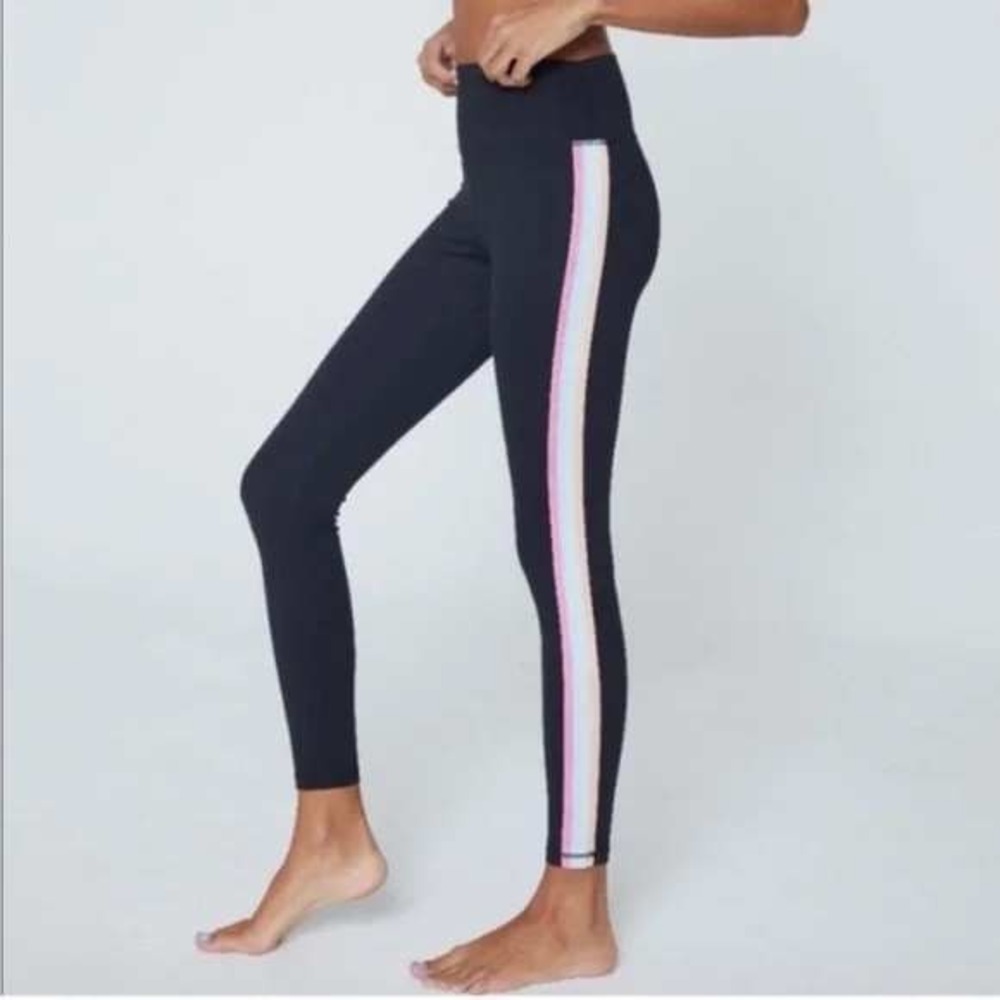 Spiritual Gangster Womens Black Rainbow Side Stripe High Waist Leggings S Small
